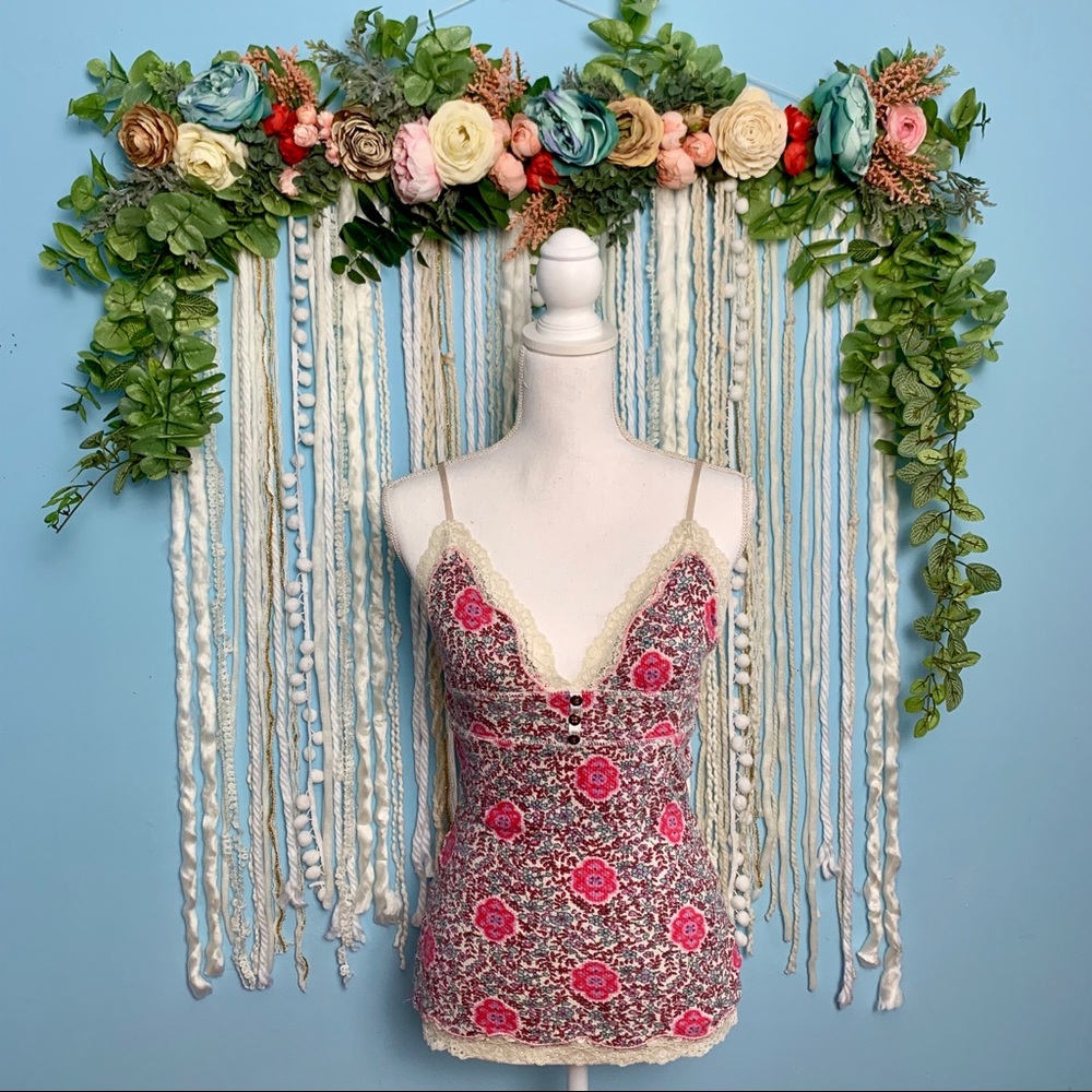 Free People Floral Thermal Tank Top Large